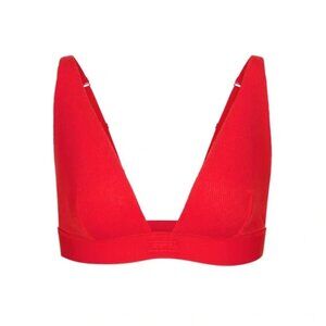 Skims Ruby Cranberry Red Cotton Rib Plunge Bralette Size XS